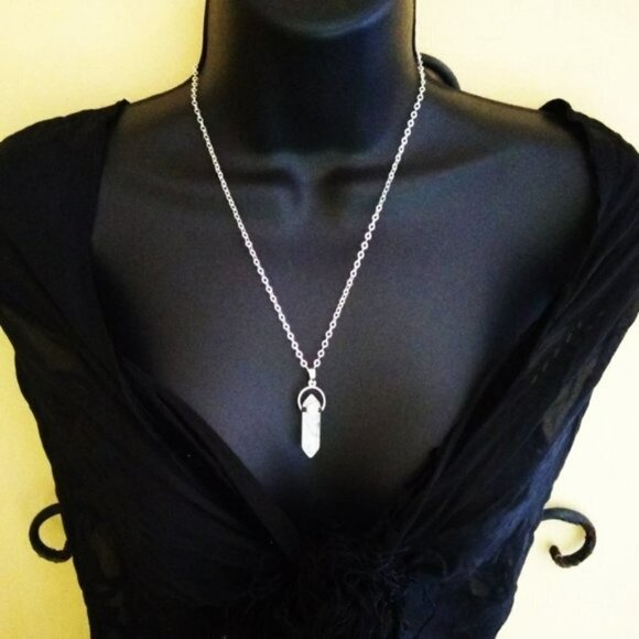 Terminated Point Crystal Quartz Pendant w. 20" Chain - Focus Meditations - Picture 3 of 14